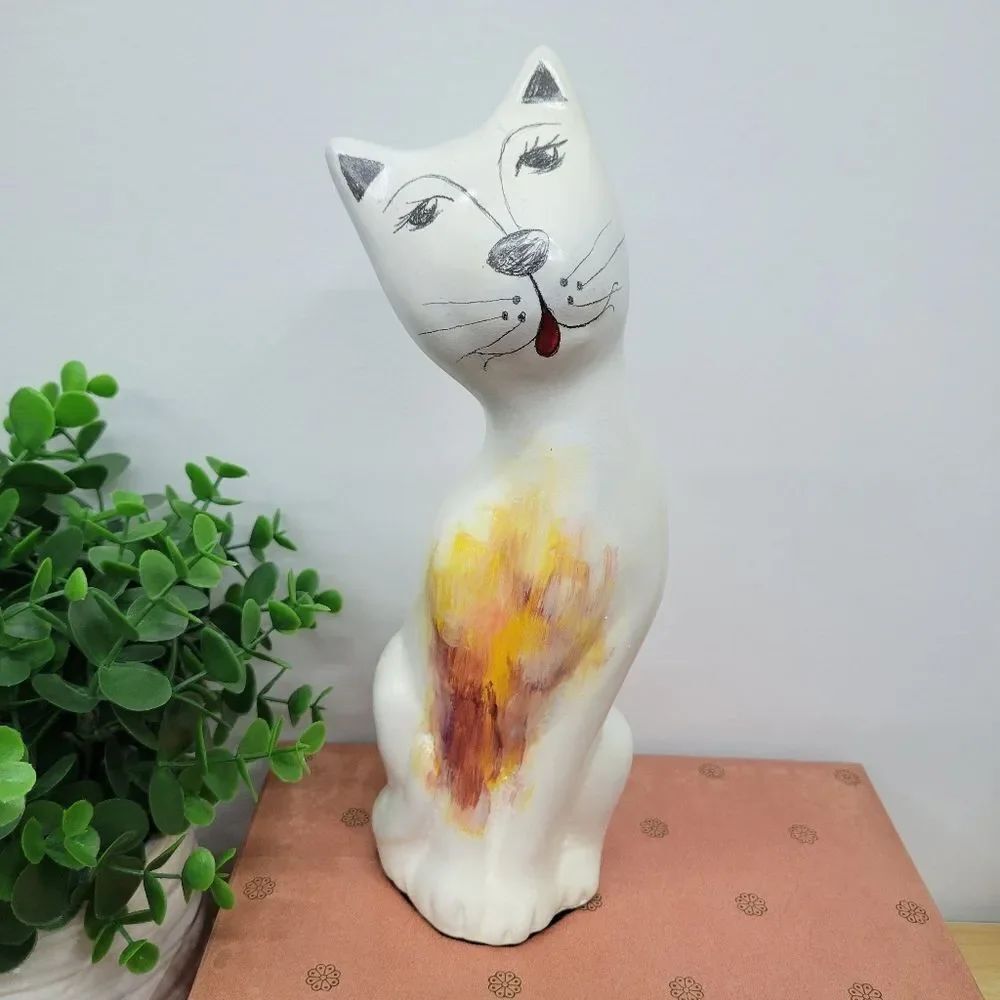 Unique & Rare Abstract 11" Tall White Cat Figurine